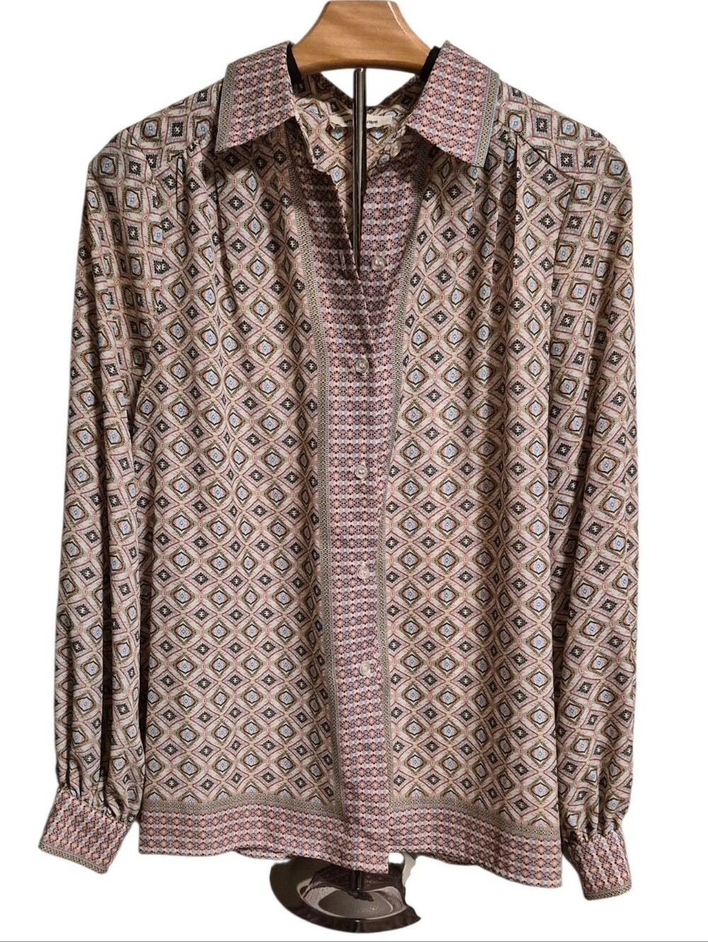 Max Studio Geometric Print Long-Sleeve Blouse - Size Medium